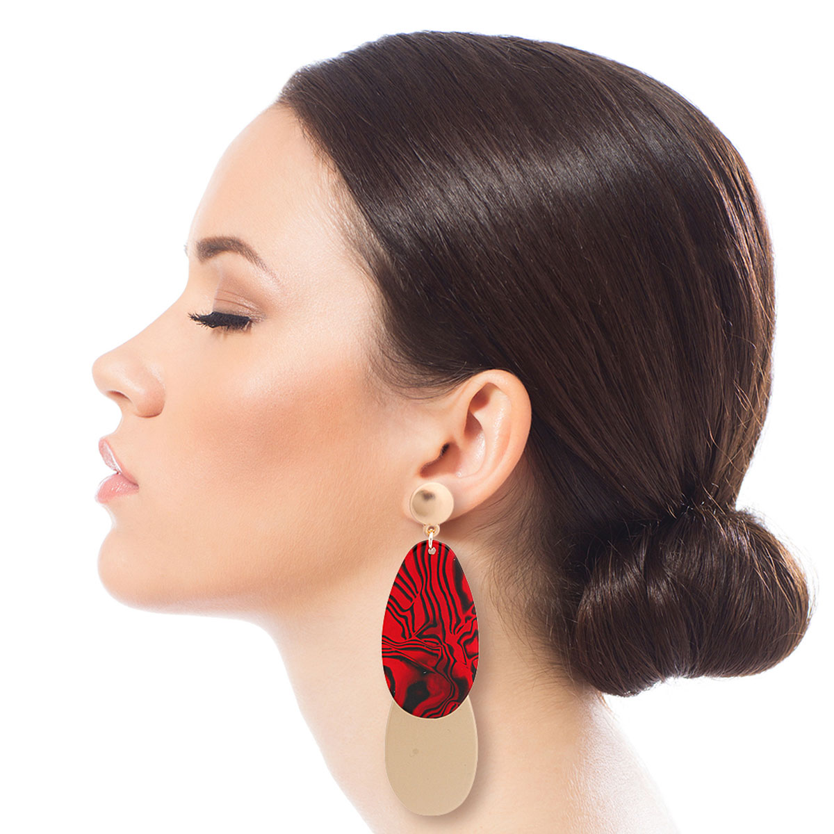 Shiny Marbled Red Teardrop Earrings