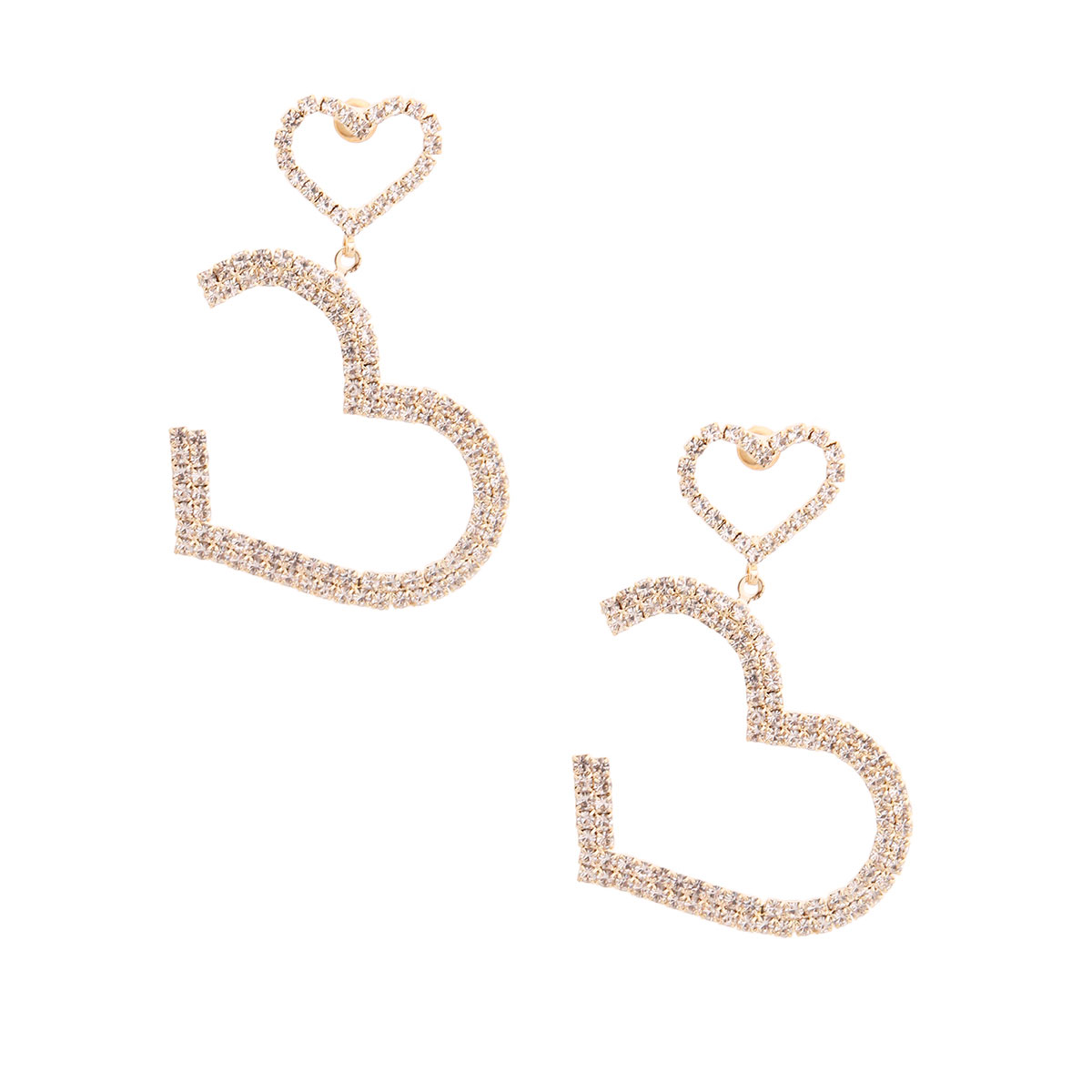 Gold Pave Drop Heart Earrings