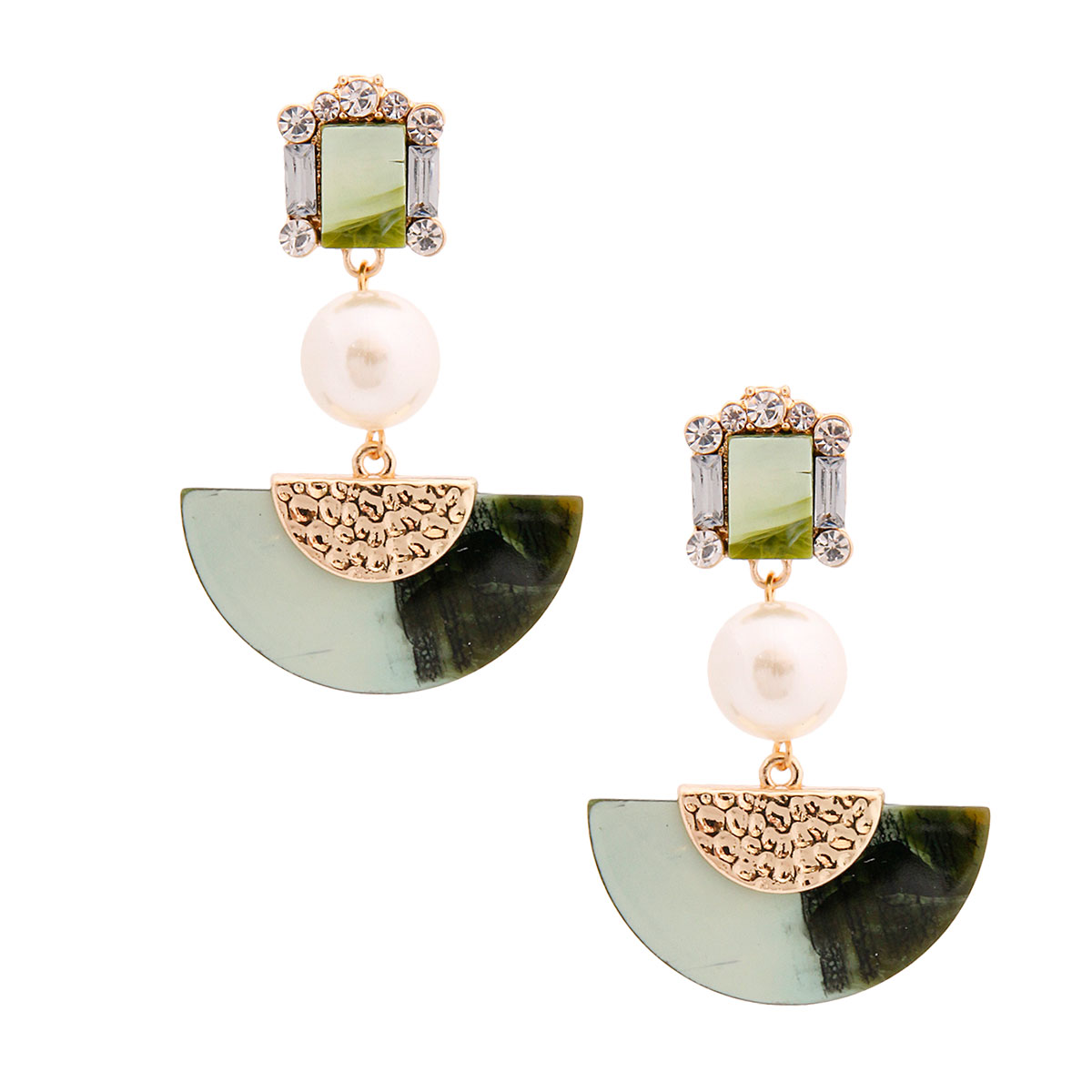 Olive Pearl Crystal Earrings