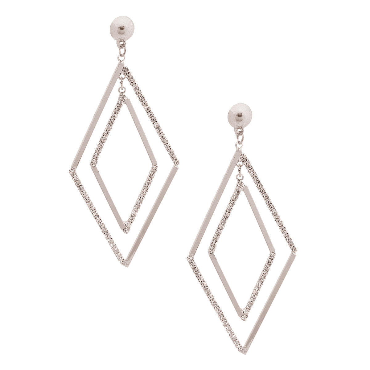 Silver Double Diamond Earrings