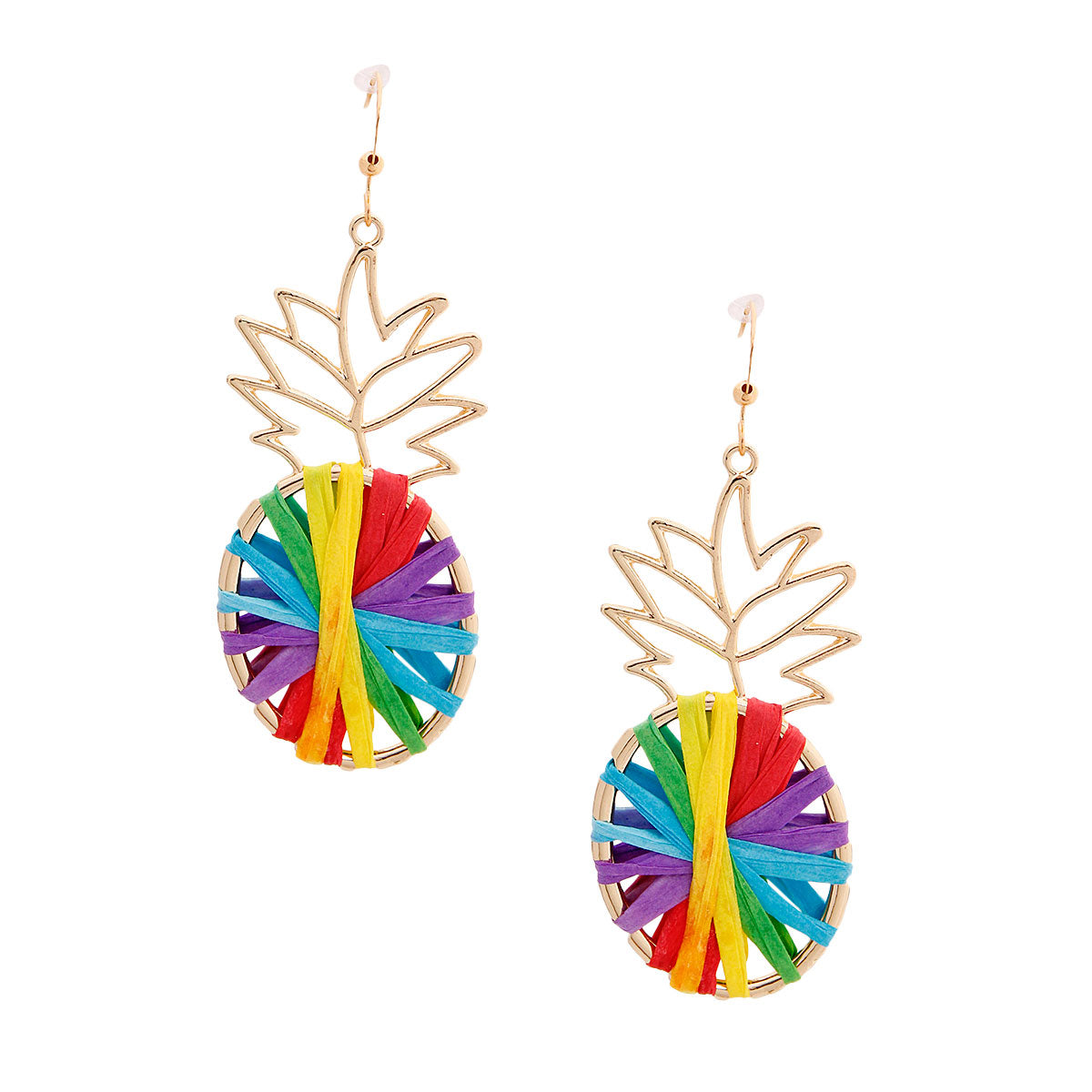 Rainbow Raffia Pineapple Earrings