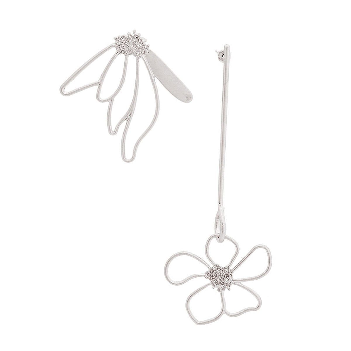 Silver Mismatched Flower Earrings