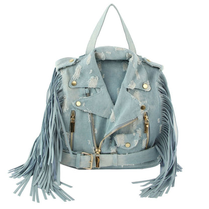 Denim Moto Fringe Backpack