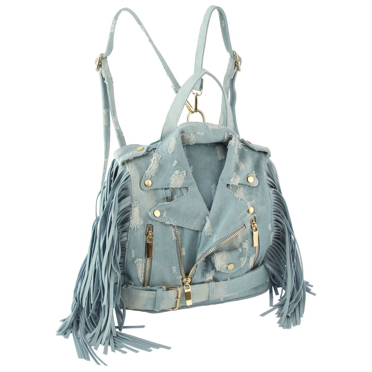 Denim Moto Fringe Backpack