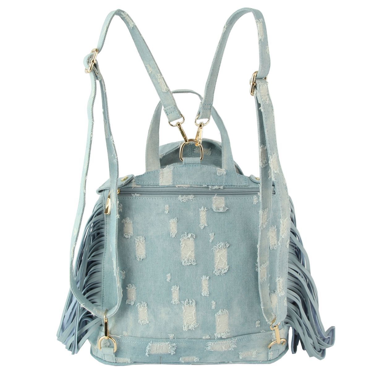 Denim Moto Fringe Backpack