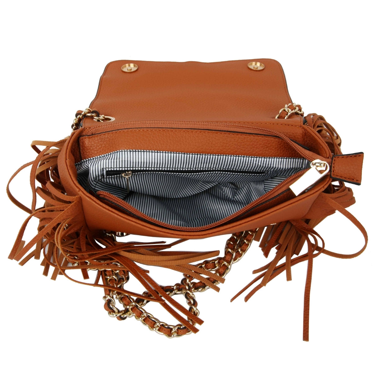 Brown Moto Jacket Fringe Crossbody