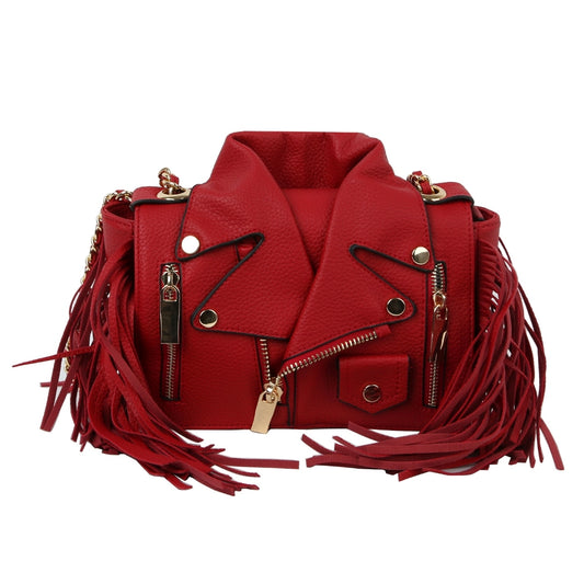 Red Moto Jacket Fringe Crossbody