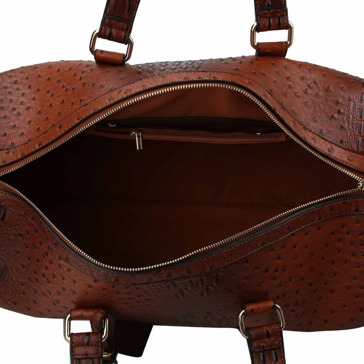 Brown Ostrich Weekender Duffel Bag