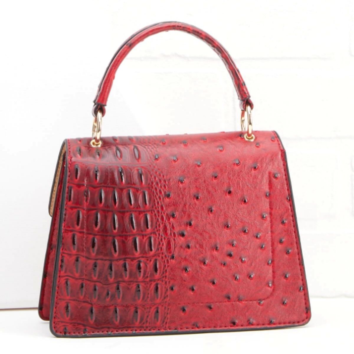 Red Ostrich Stripe Mini Satchel Bag