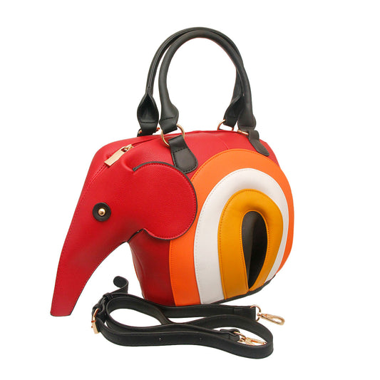 Red Leather Elephant Dome Handbag