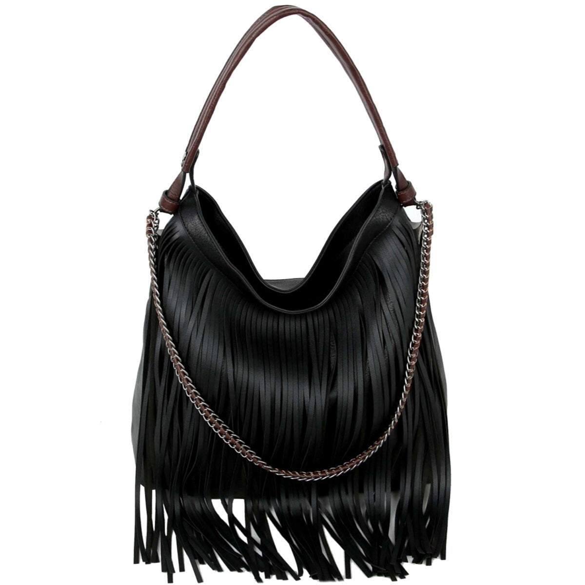 Black Fringe Hobo Handbag