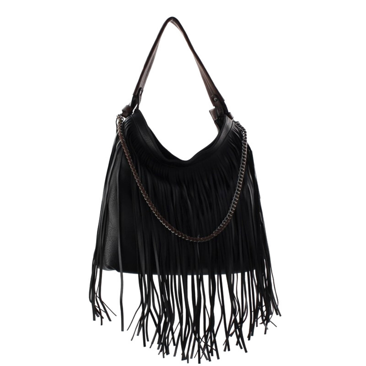 Black Fringe Hobo Handbag