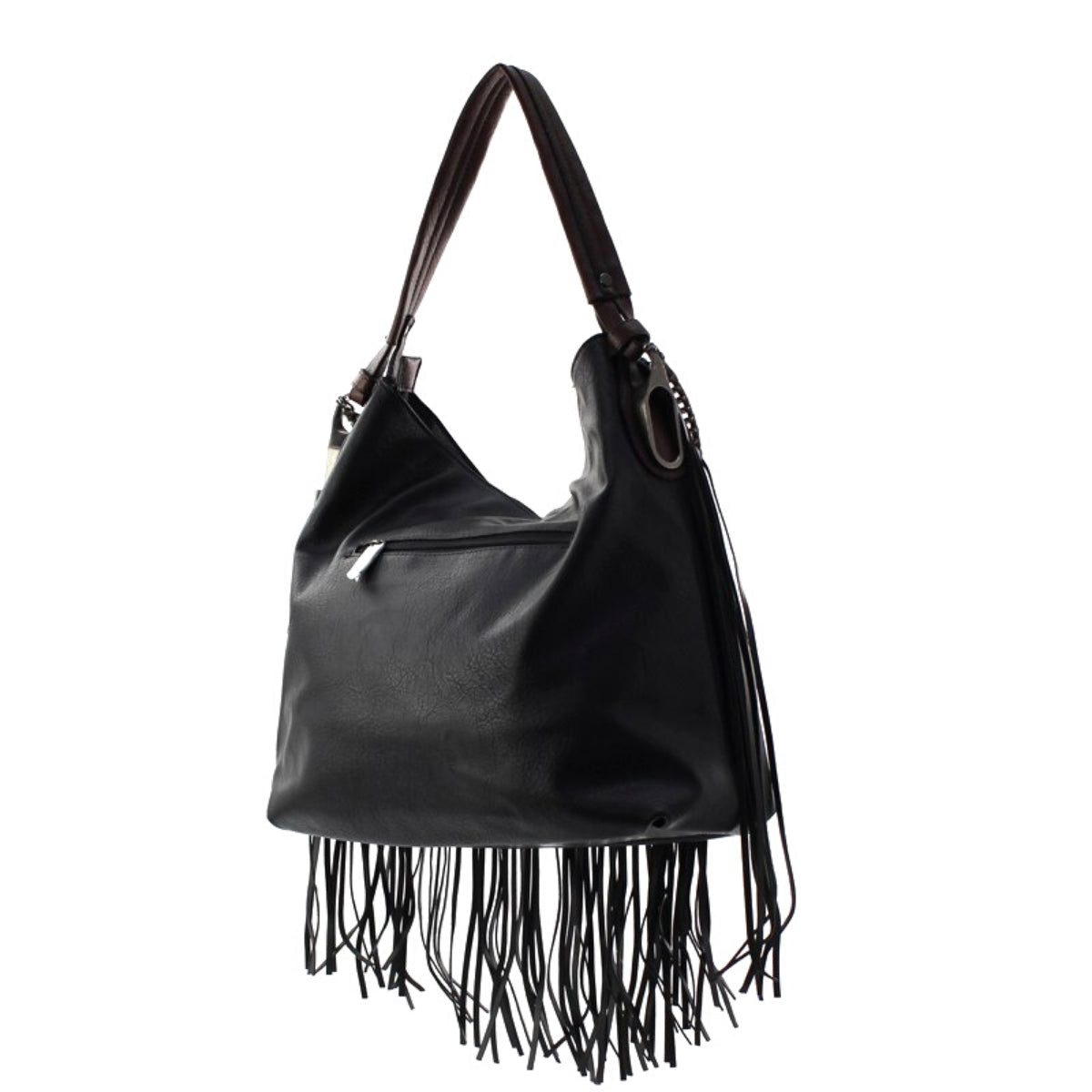 Black Fringe Hobo Handbag