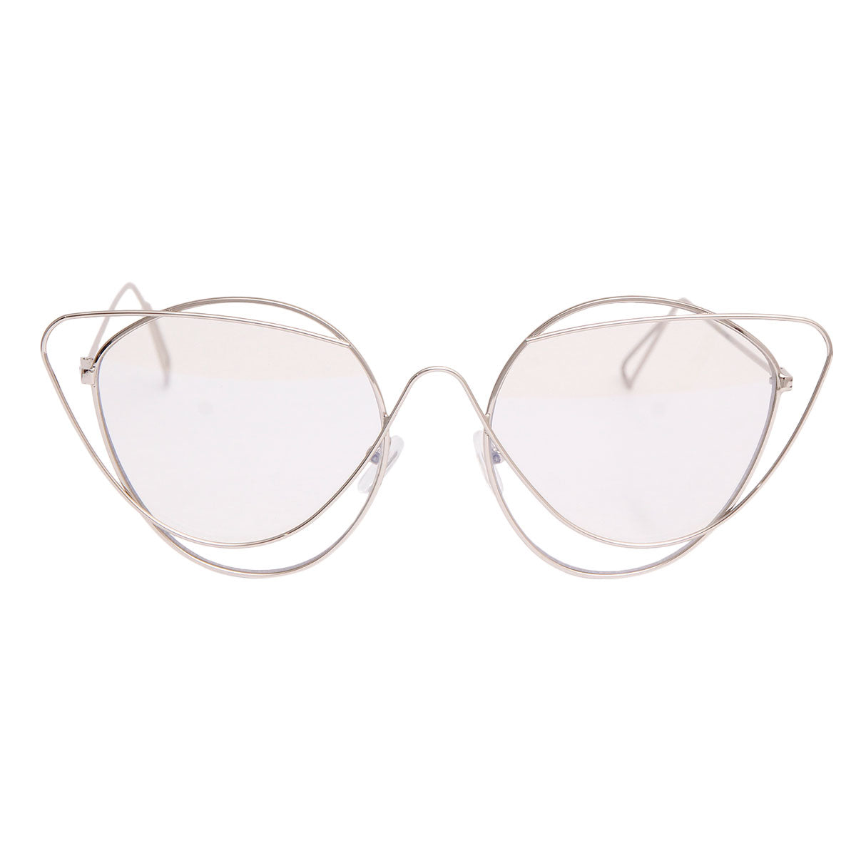 Silver Wire Cat Eye Clear Glasses