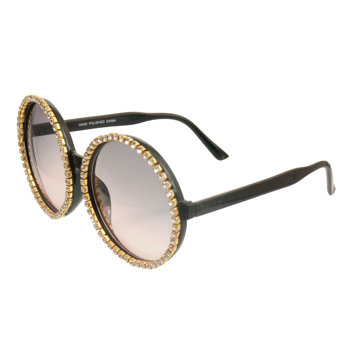 Purple Tint Lens Round Rhinestone Sunglasses