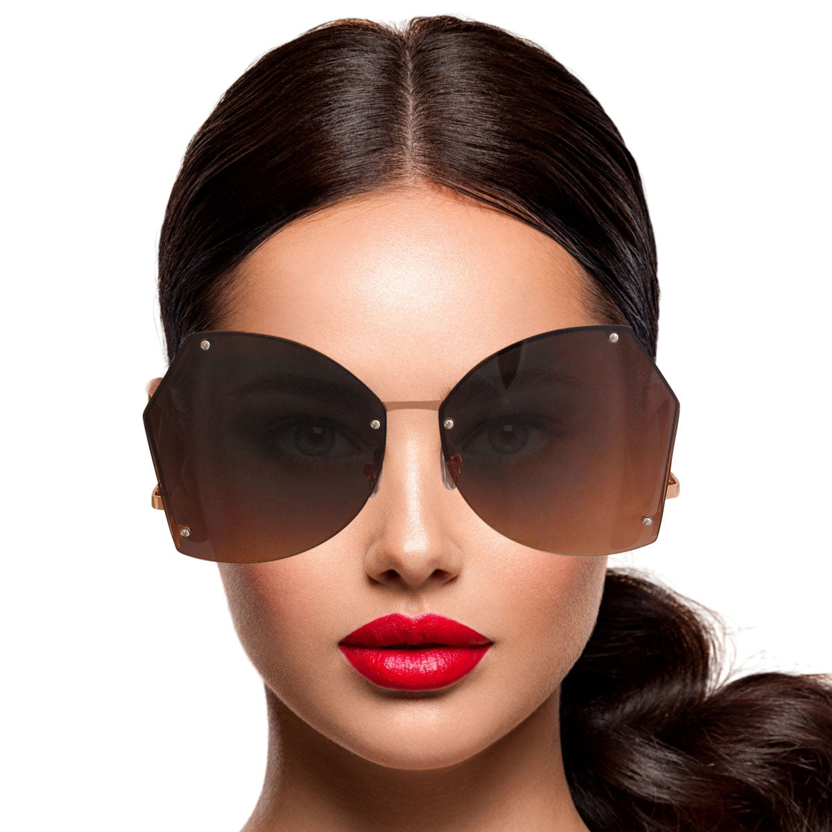 Brown Rimless Butterfly Sunglasses