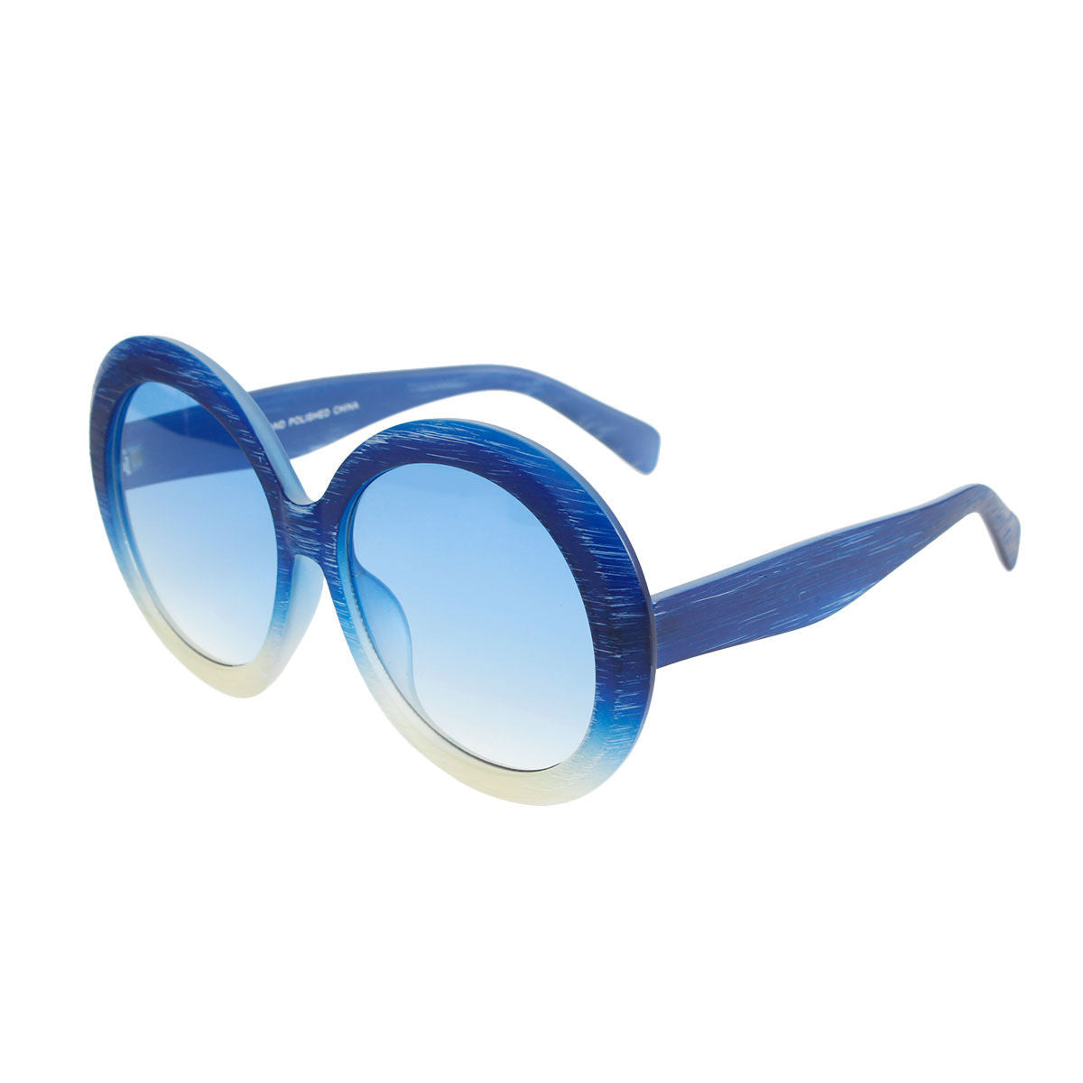 Blue Wood Round Sunglasses