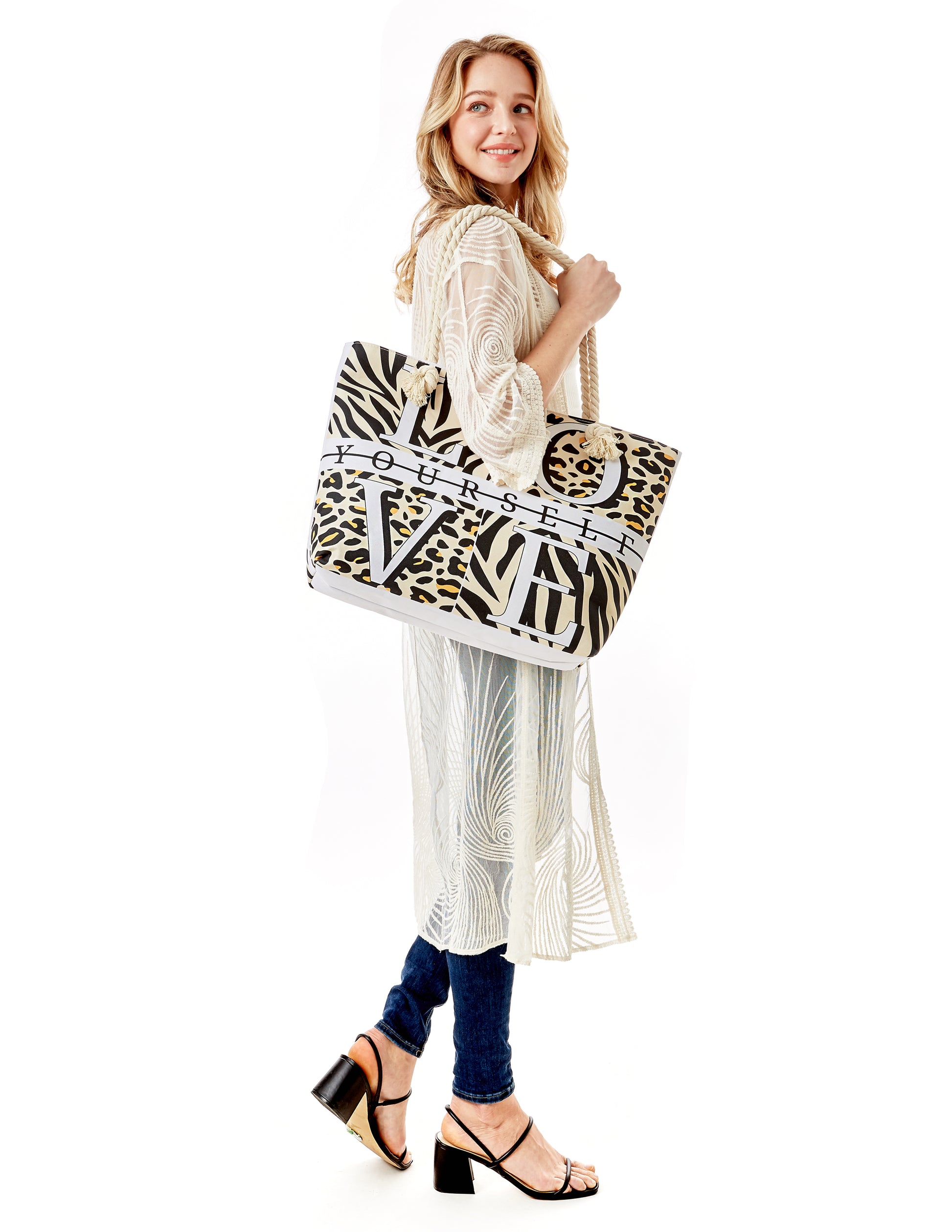 Love Yourself Animal Print Beach Bag