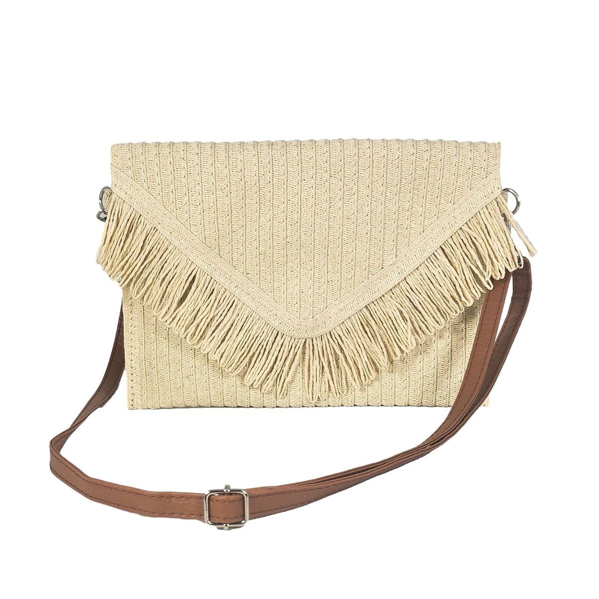 Cream Fringe Envelope Clutch