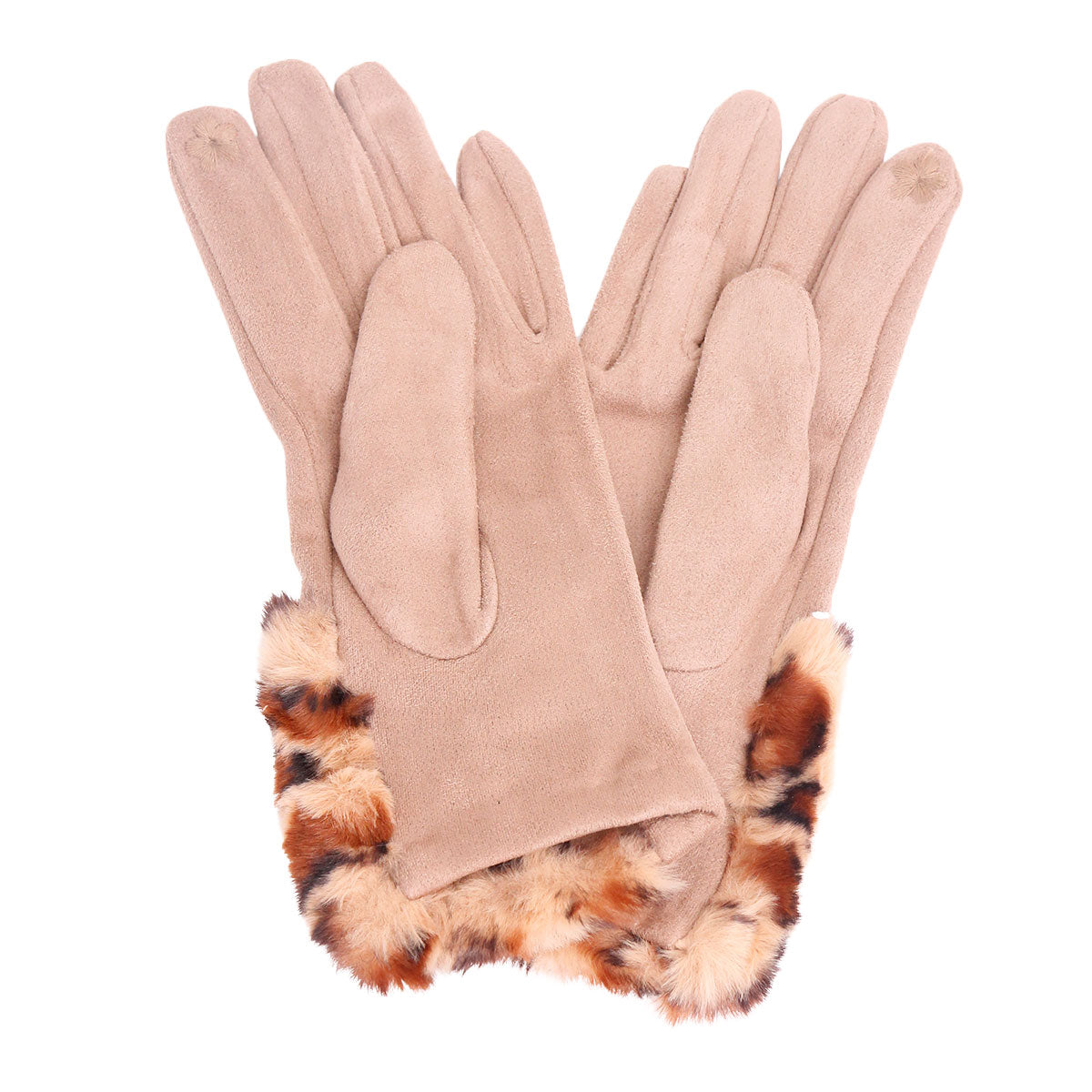 Taupe Leopard Fur Cuff Smart Gloves