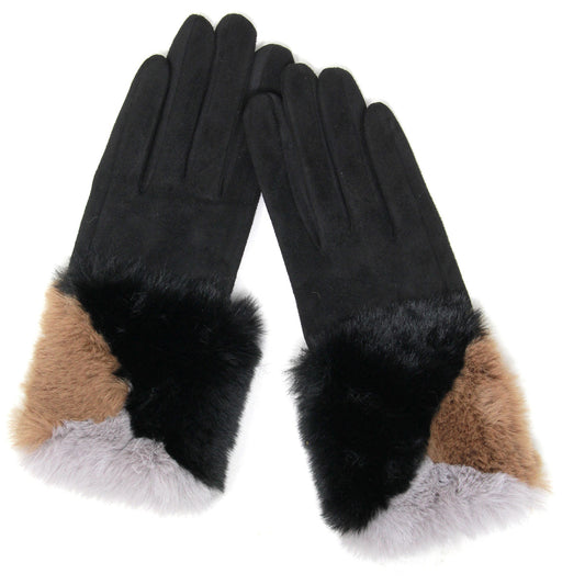 Black Fur Color Cuff Smart Gloves