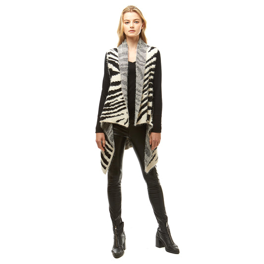Zebra Pattern Fuzzy Vest