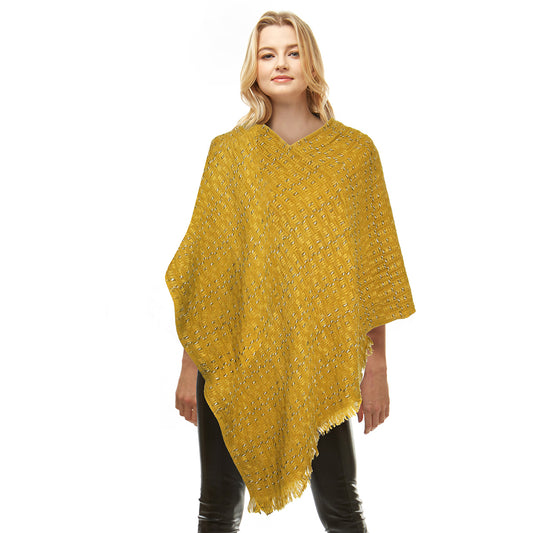 Mustard Solid Plaid Poncho