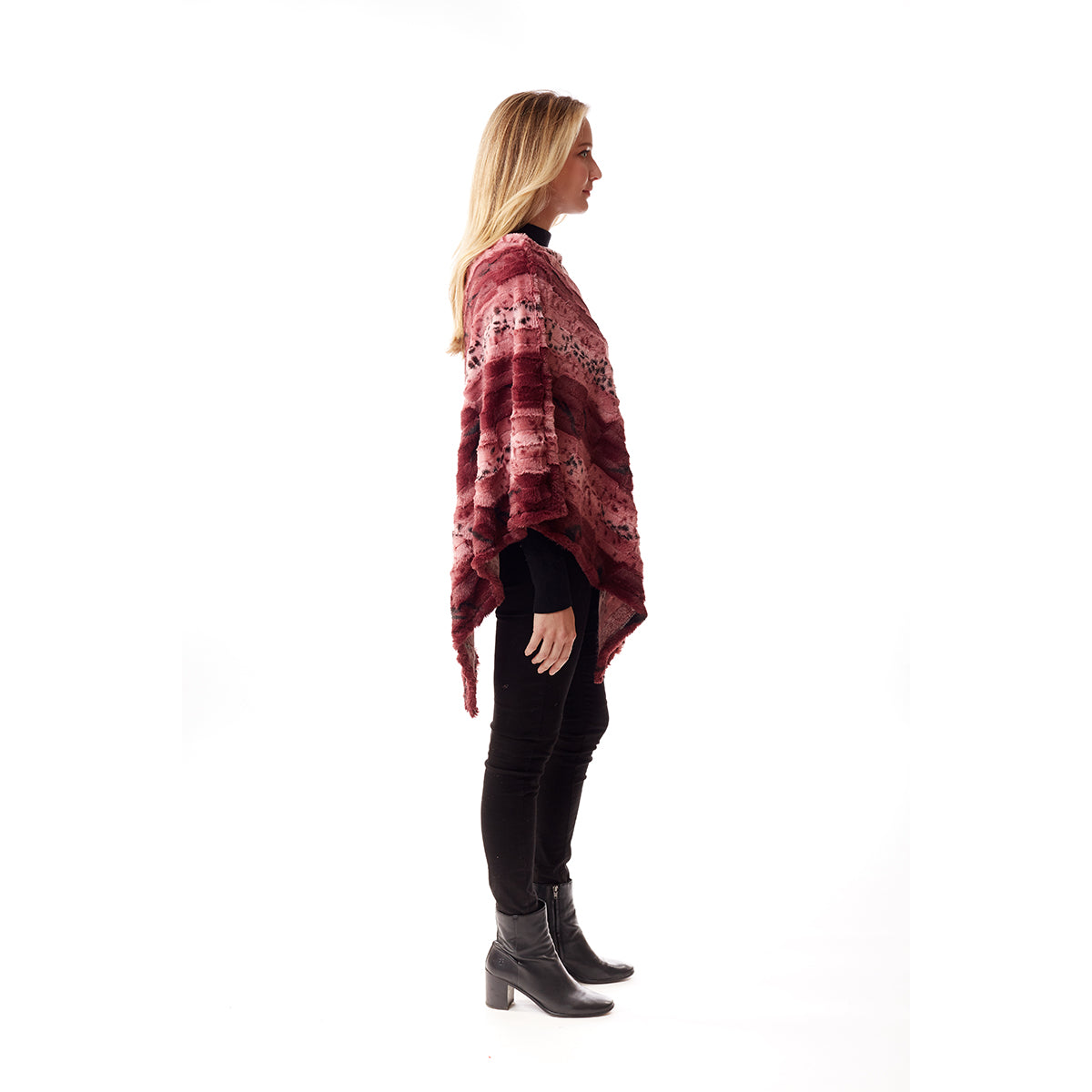 Dark Pink Animal Print Fur Poncho