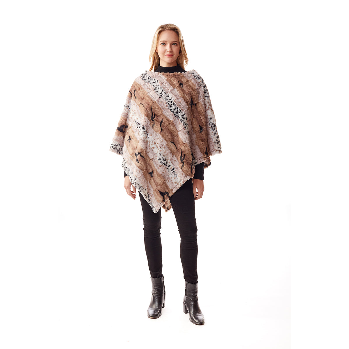 Light Pink Animal Print Fur Poncho