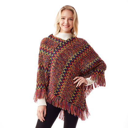 Red Knit Boho Chevron Poncho