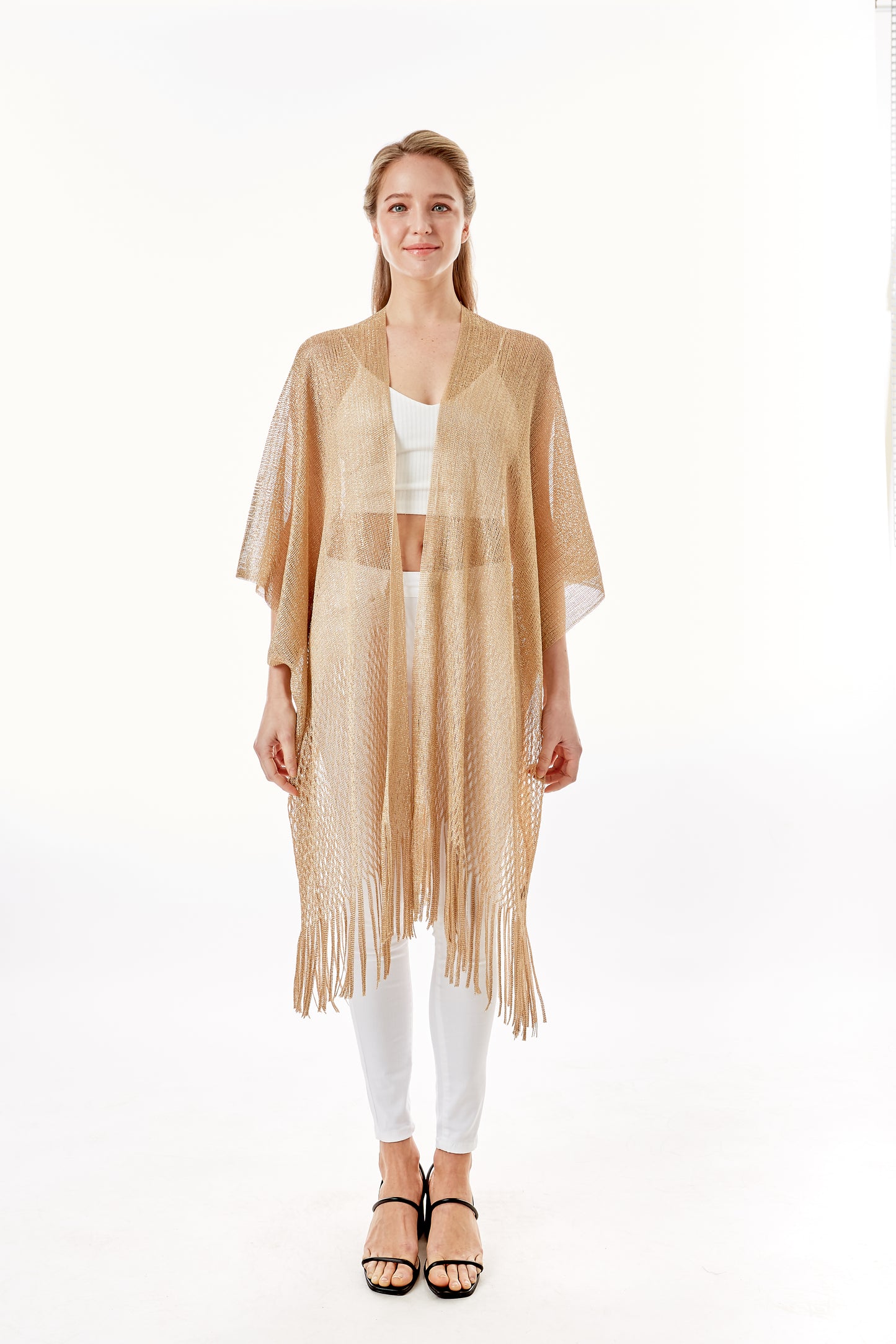 Gold Metallic Fringe Kimono