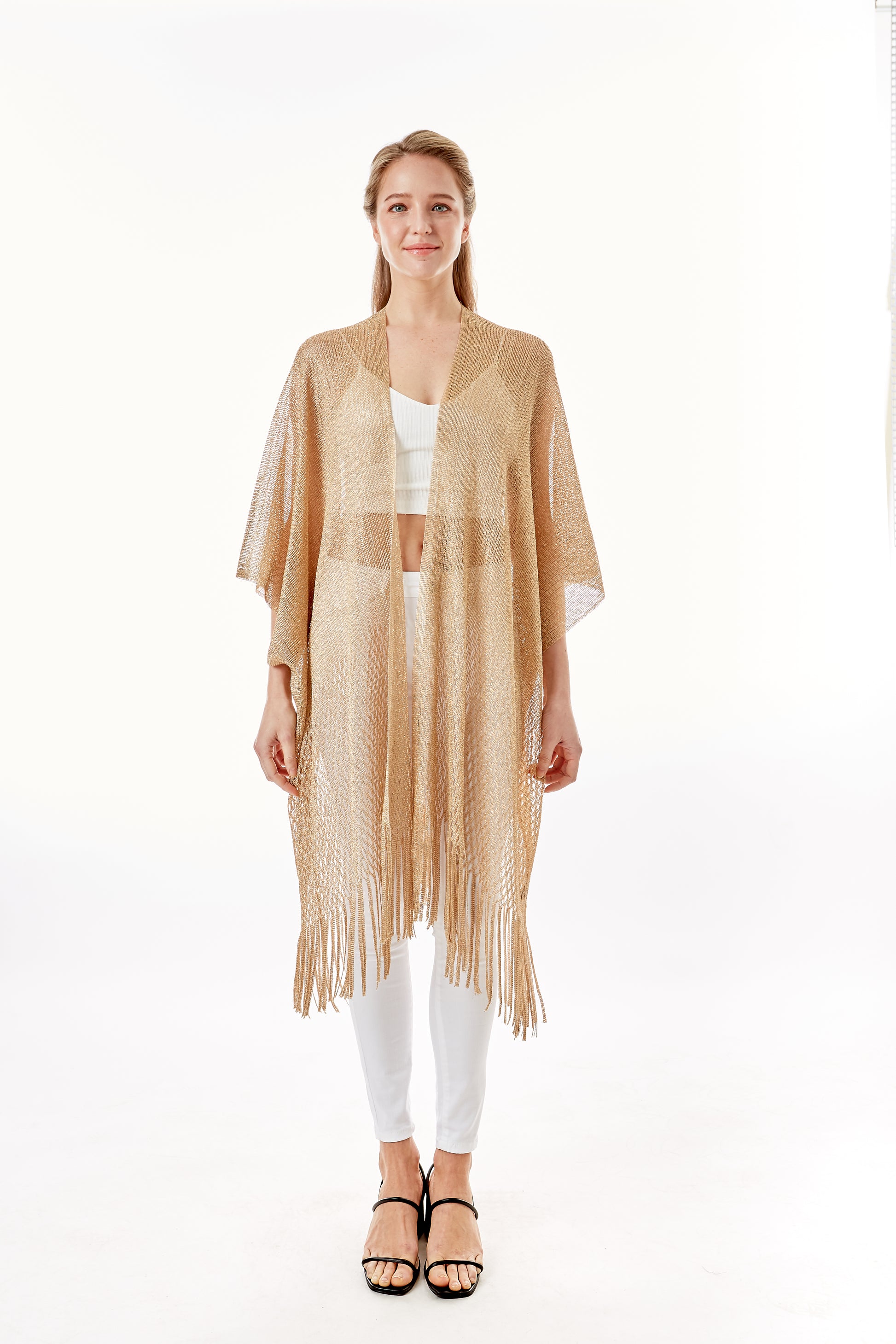 Gold Metallic Fringe Kimono