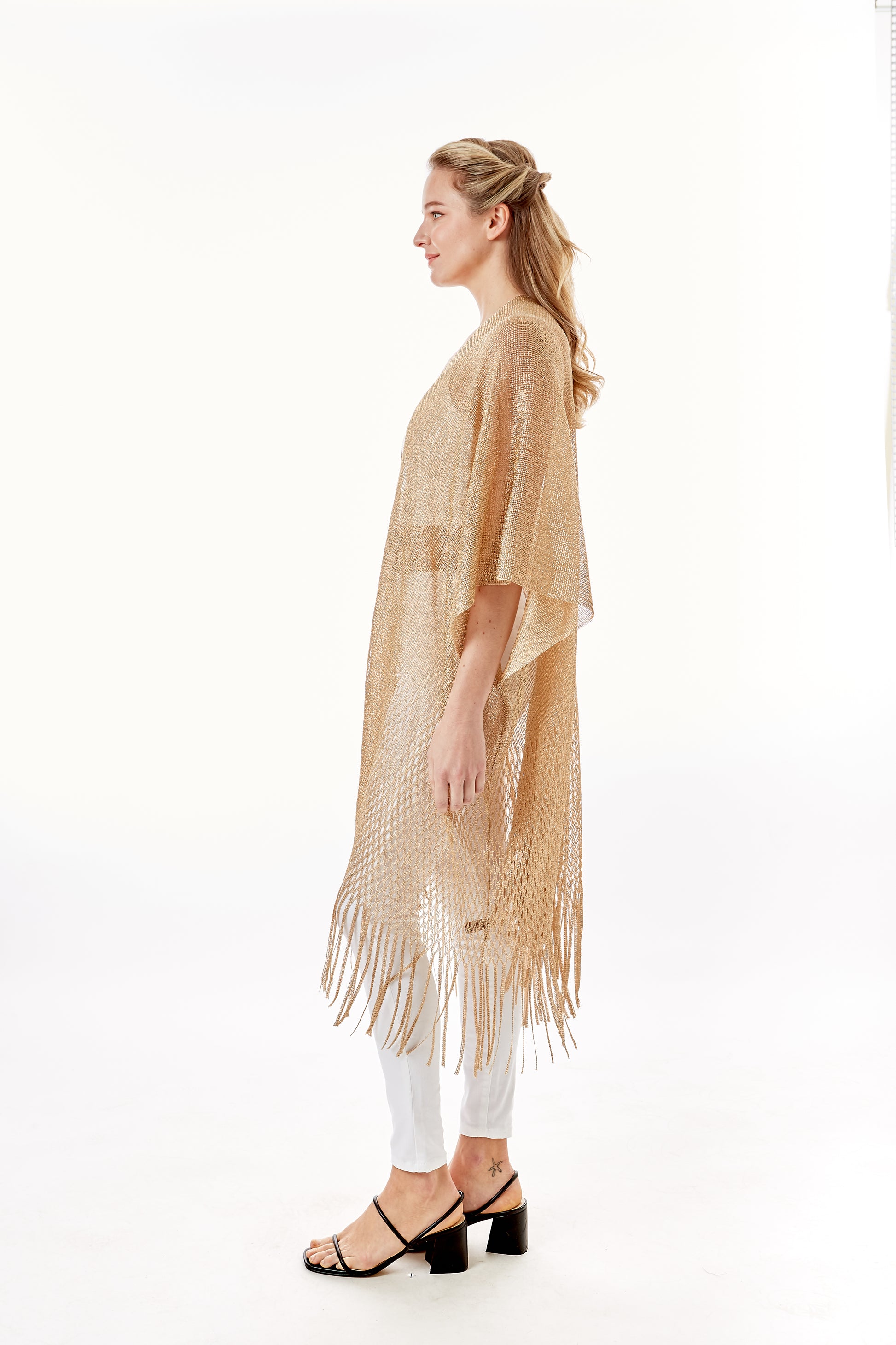 Gold Metallic Fringe Kimono