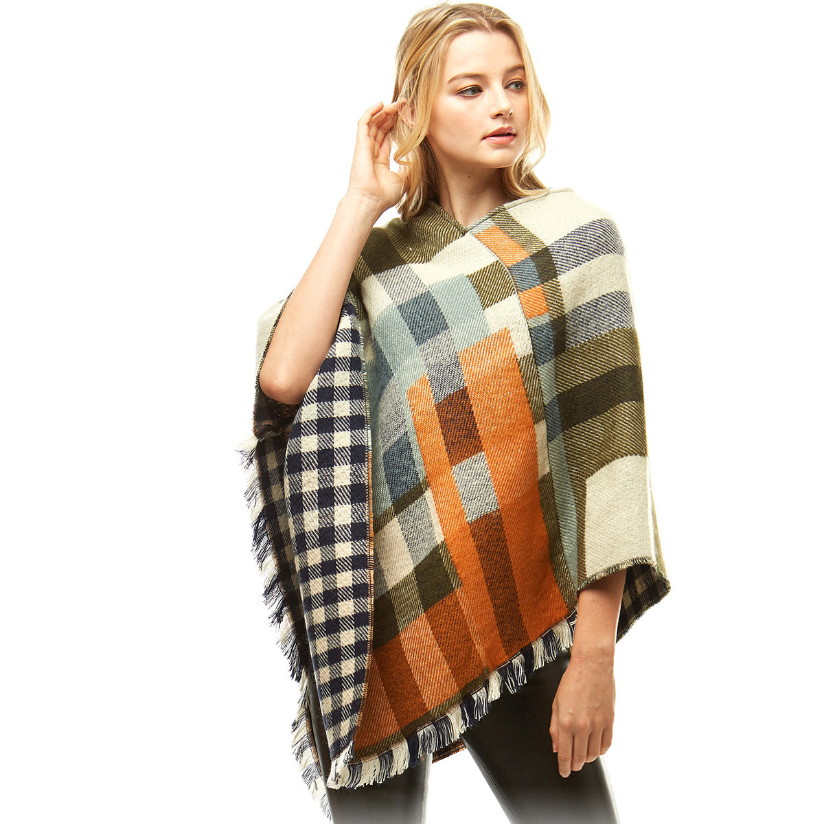 Olive Plaid Soft Poncho