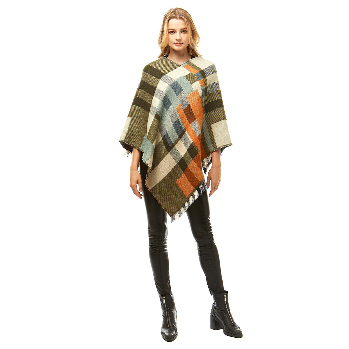Olive Plaid Soft Poncho