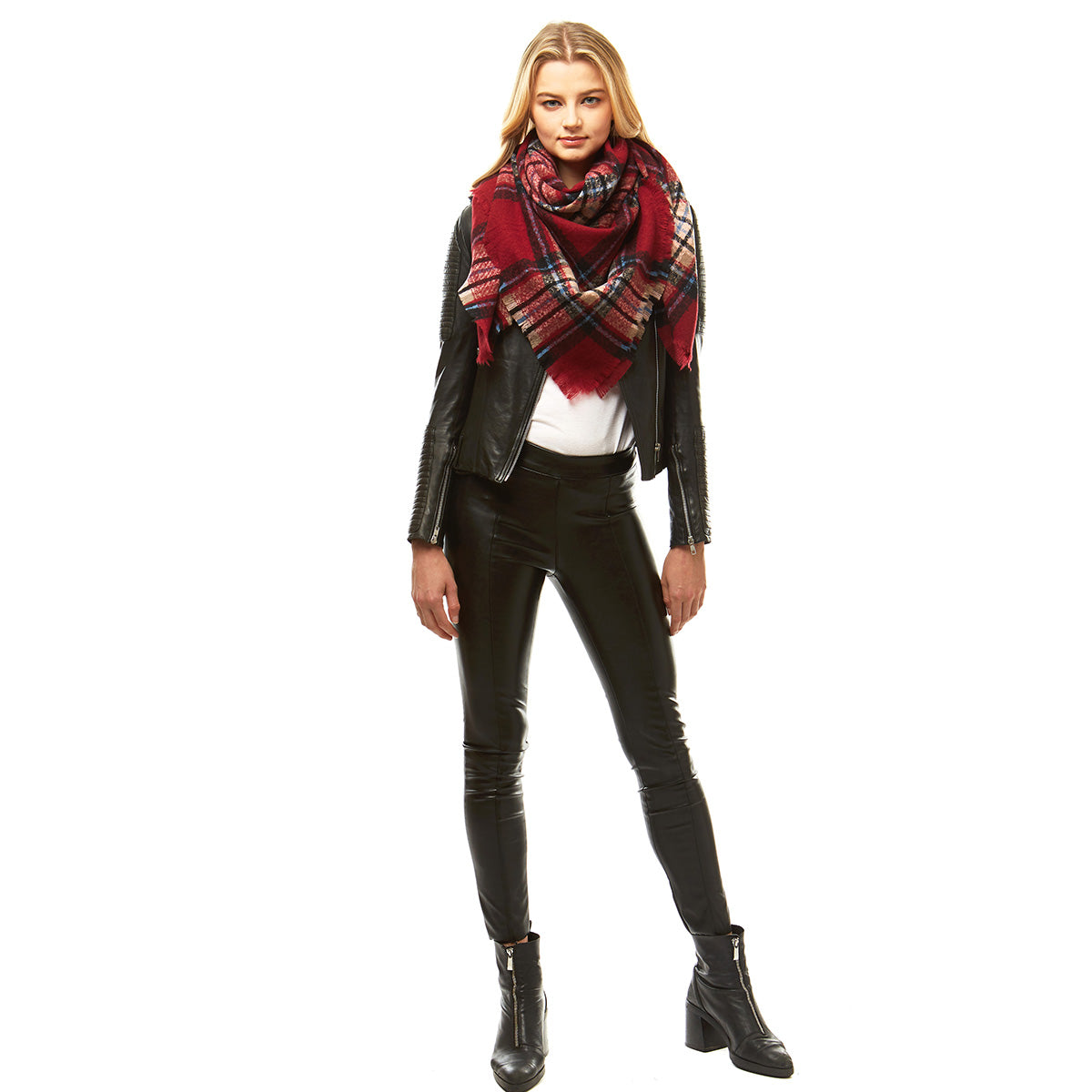 Burgundy Plaid Square Blanket Scarf