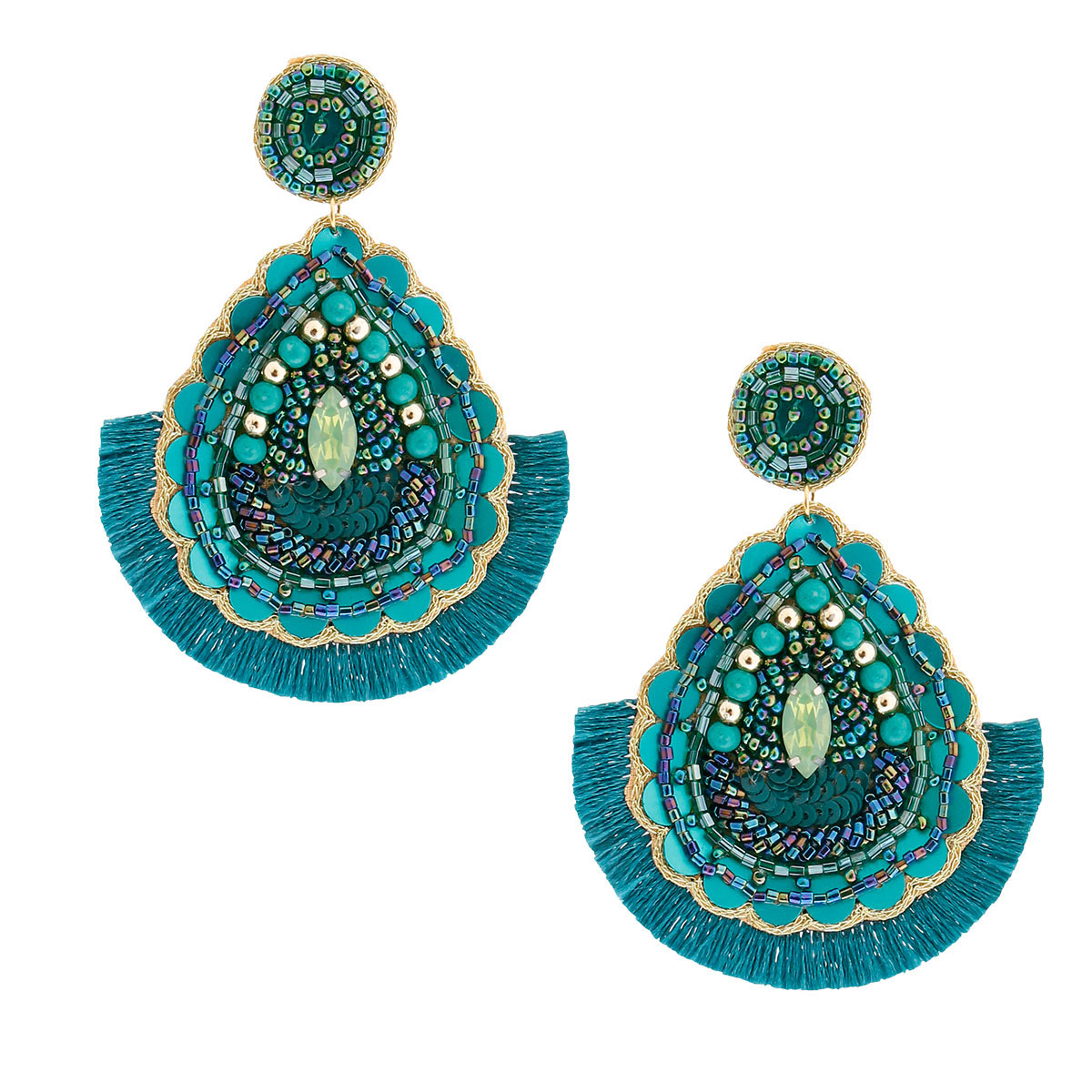 Emerald Green Bead Teardrop Earrings