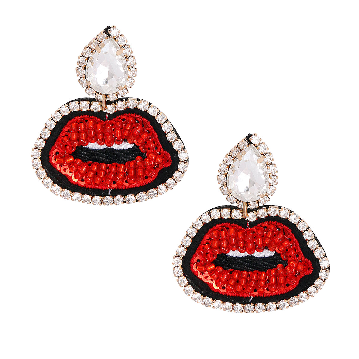 Crystal Lips Drop Earrings