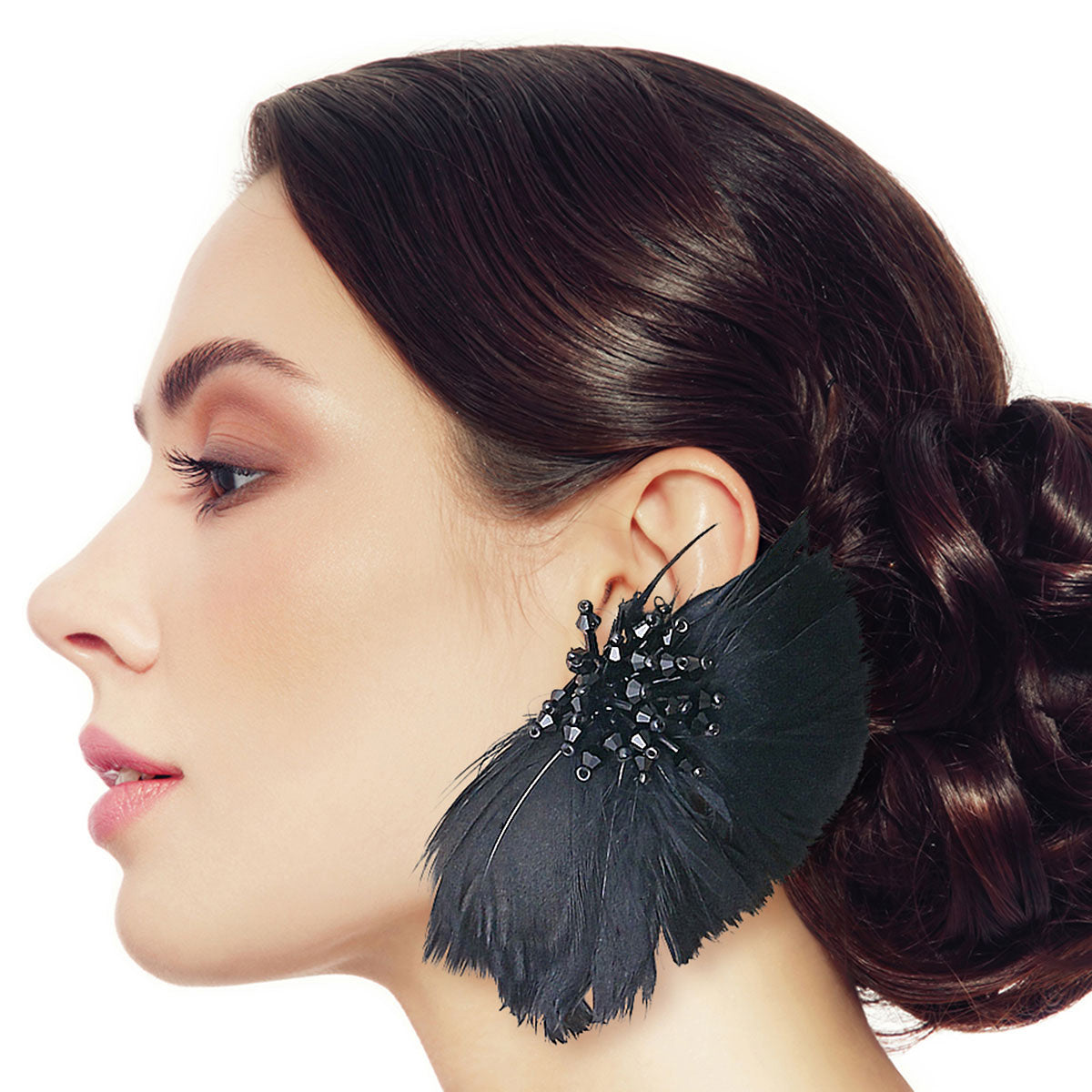 Black Feather Fan Tassel Earrings