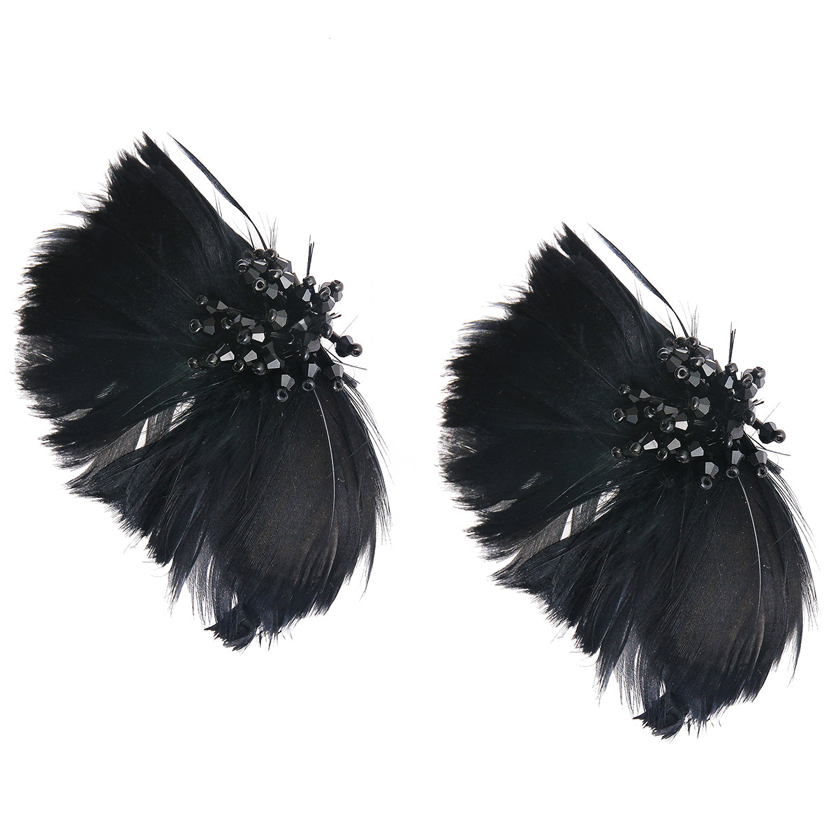 Black Feather Fan Tassel Earrings