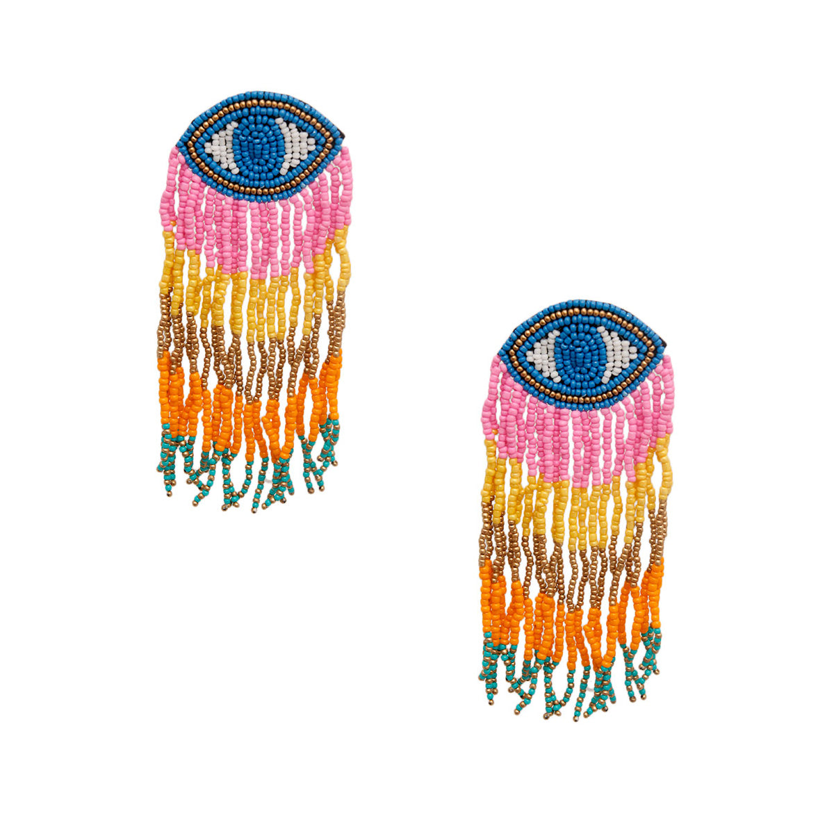 Seed Bead Evil Eye Fringe Earrings