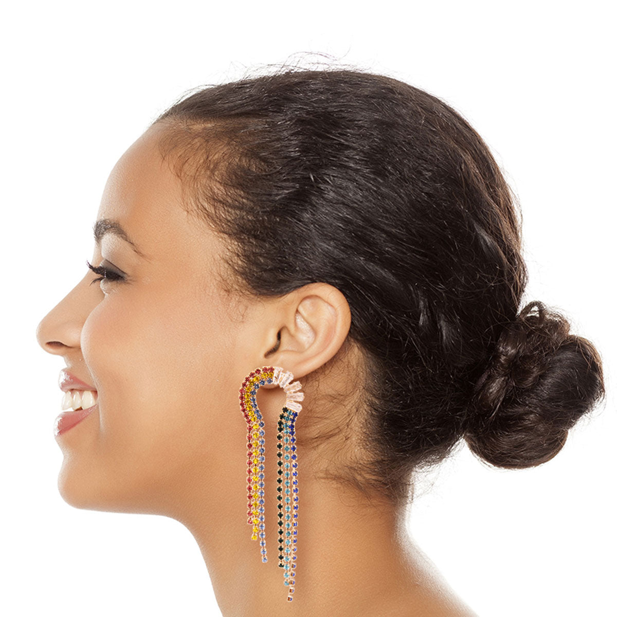 Rhinestone Rainbow Fringe Earrings