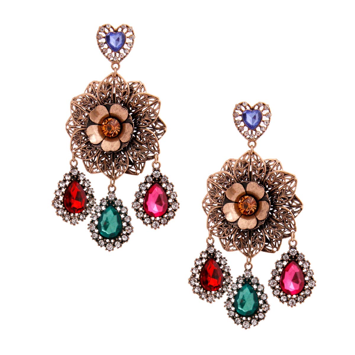 Burnished Filigree Flower Earrings