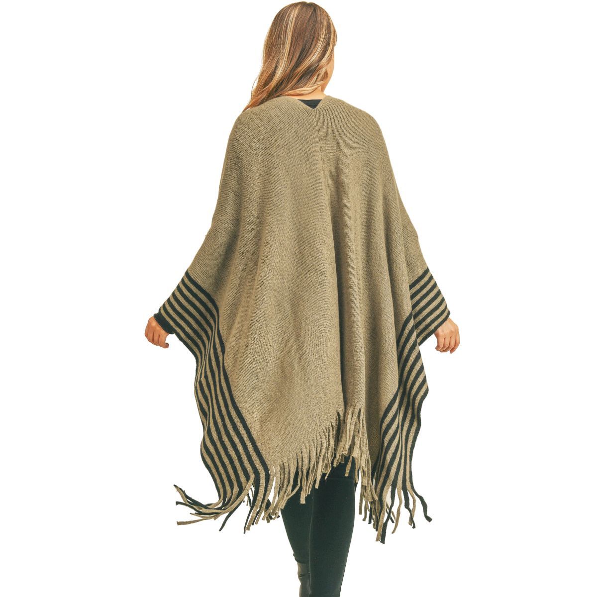 Olive Stripe Fringe Ruana