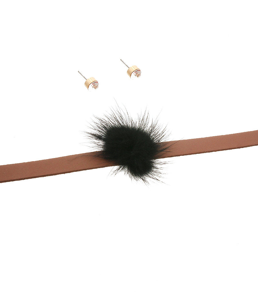 Dozen Brown Fur Pom Pom Chokers