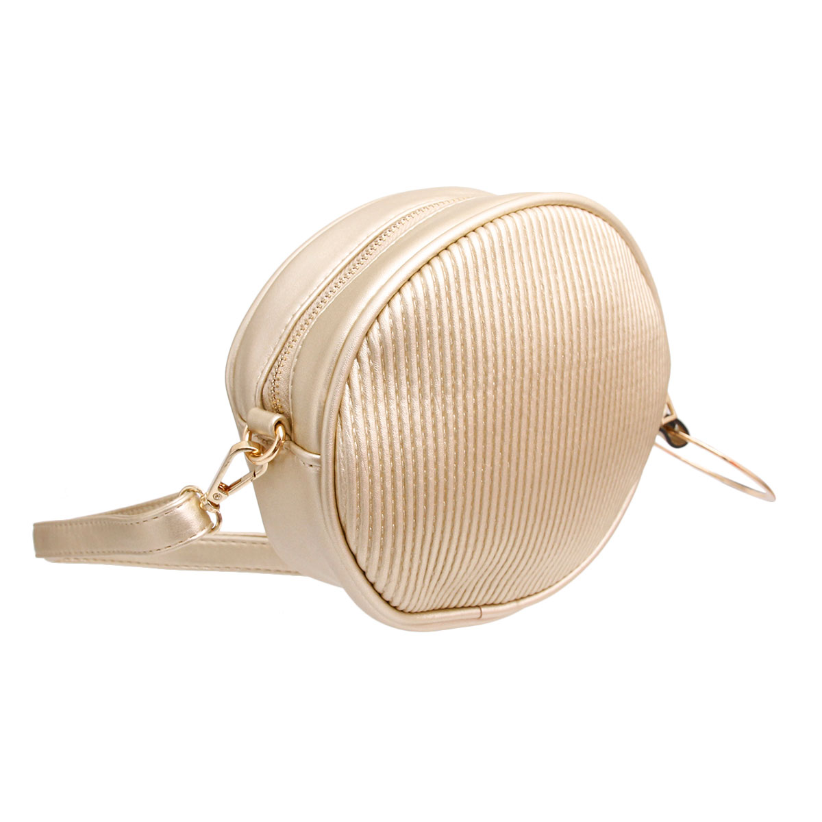 Gold Ribbed Circle Crossbody Wristlet