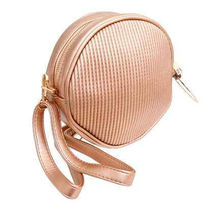 Rose Gold Ribbed Circle Crossbody Wristlet