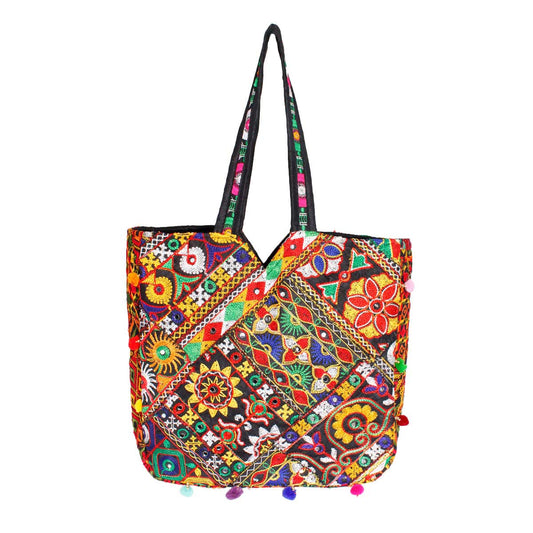 Black Tribal Embroidered Tote
