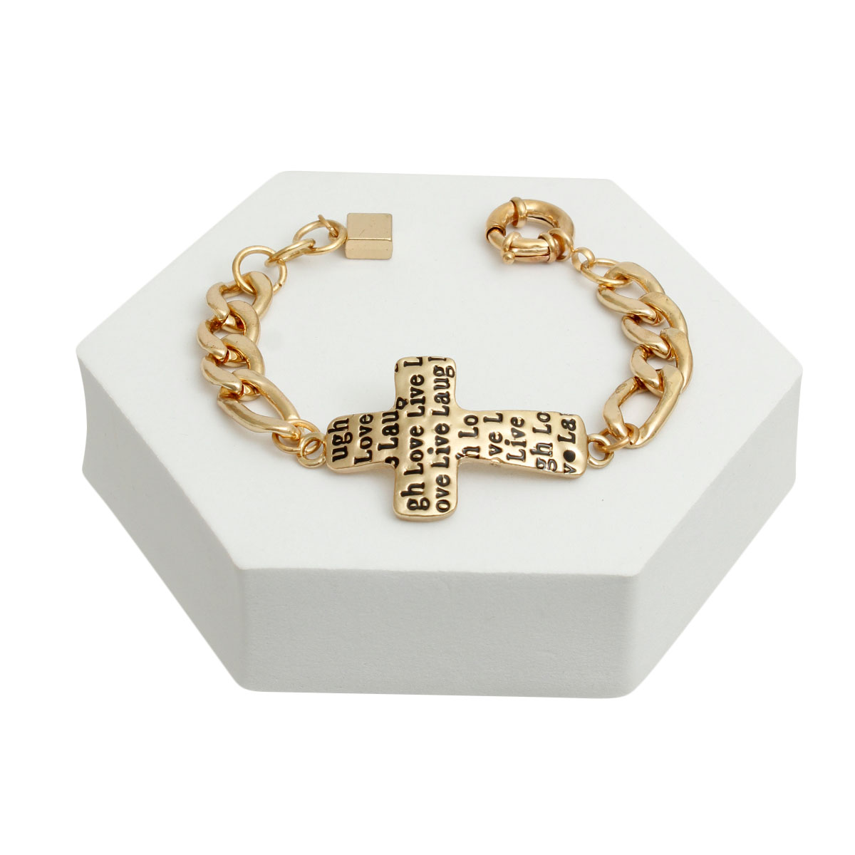 Gold Live Laugh Love Cross Bracelet