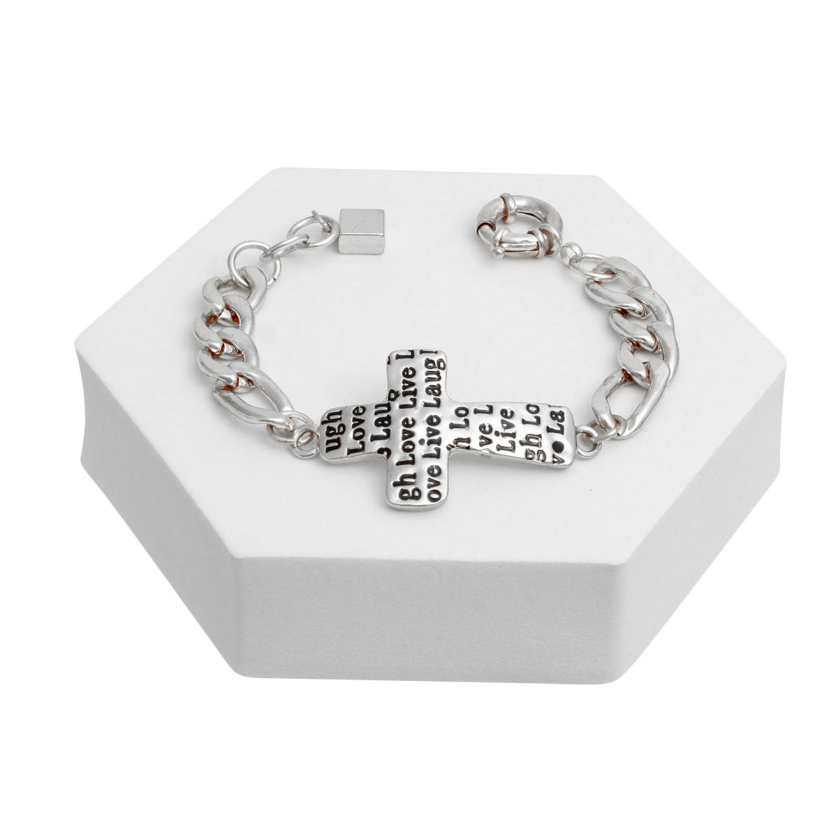 Silver Live Laugh Love Cross Bracelet